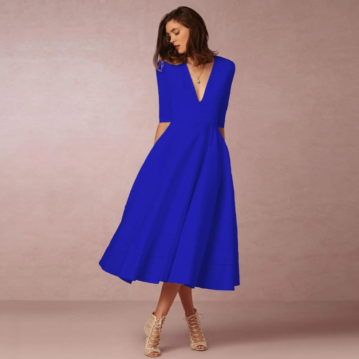 Sommerkleid Damen elegant – Luftiges Freizeitkleid mit V-Ausschnitt für Alltag & Urlaub