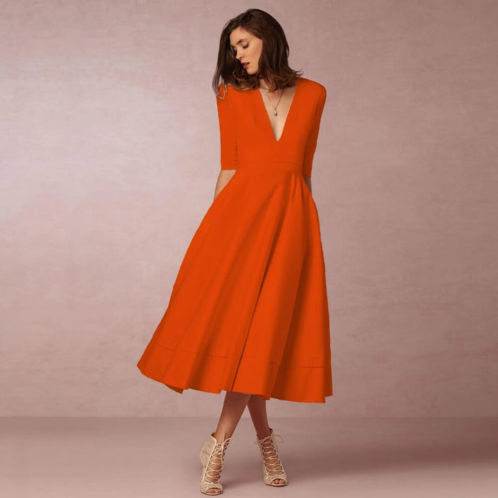 Sommerkleid Damen elegant – Luftiges Freizeitkleid mit V-Ausschnitt für Alltag & Urlaub