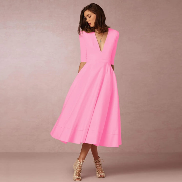 Sommerkleid Damen elegant – Luftiges Freizeitkleid mit V-Ausschnitt für Alltag & Urlaub