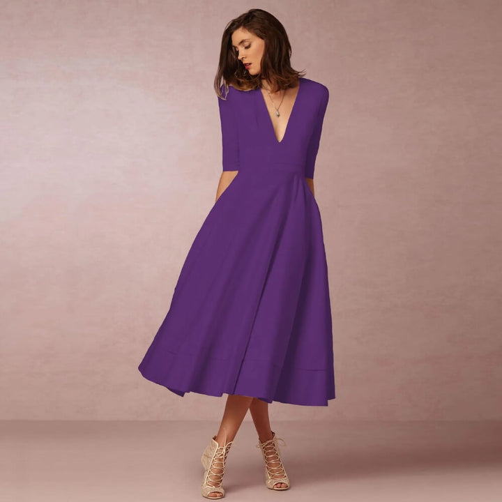 Sommerkleid Damen elegant – Luftiges Freizeitkleid mit V-Ausschnitt für Alltag & Urlaub
