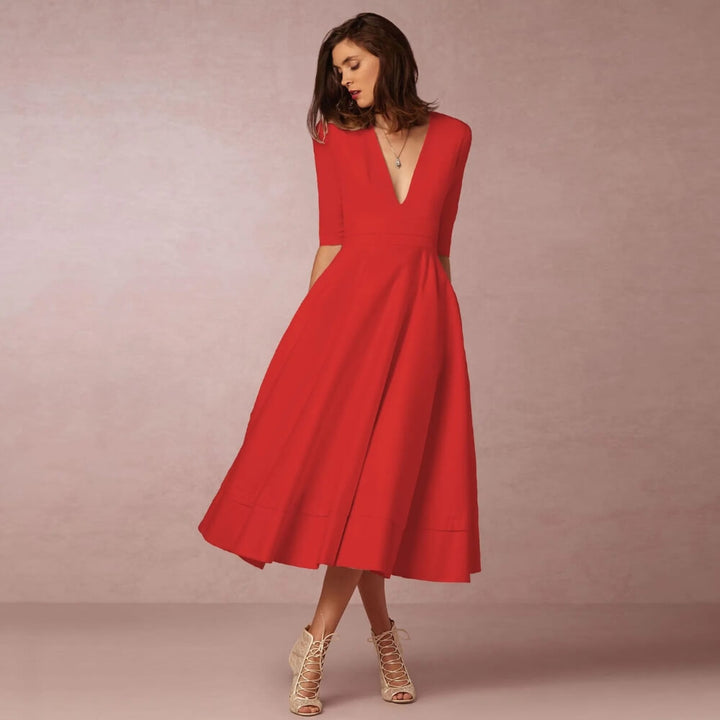 Sommerkleid Damen elegant – Luftiges Freizeitkleid mit V-Ausschnitt für Alltag & Urlaub