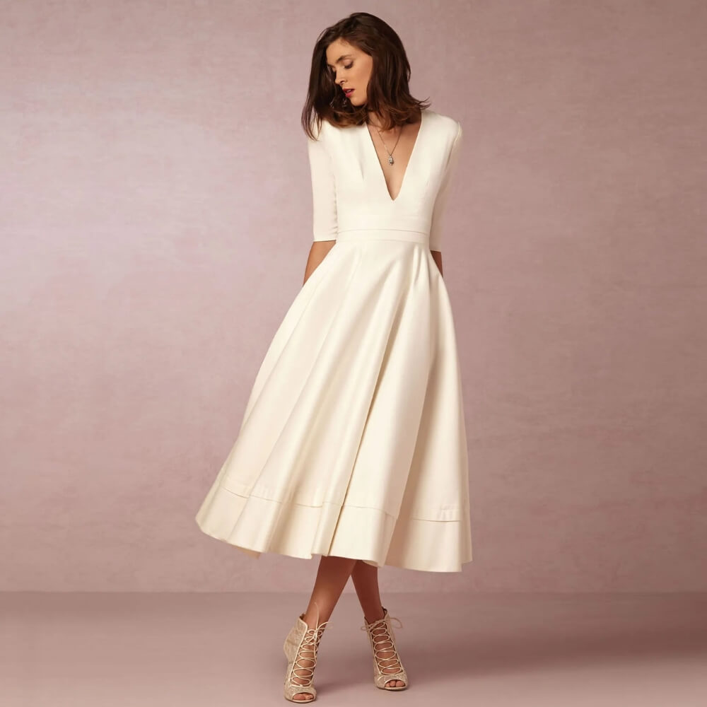 Sommerkleid Damen elegant – Luftiges Freizeitkleid mit V-Ausschnitt für Alltag & Urlaub