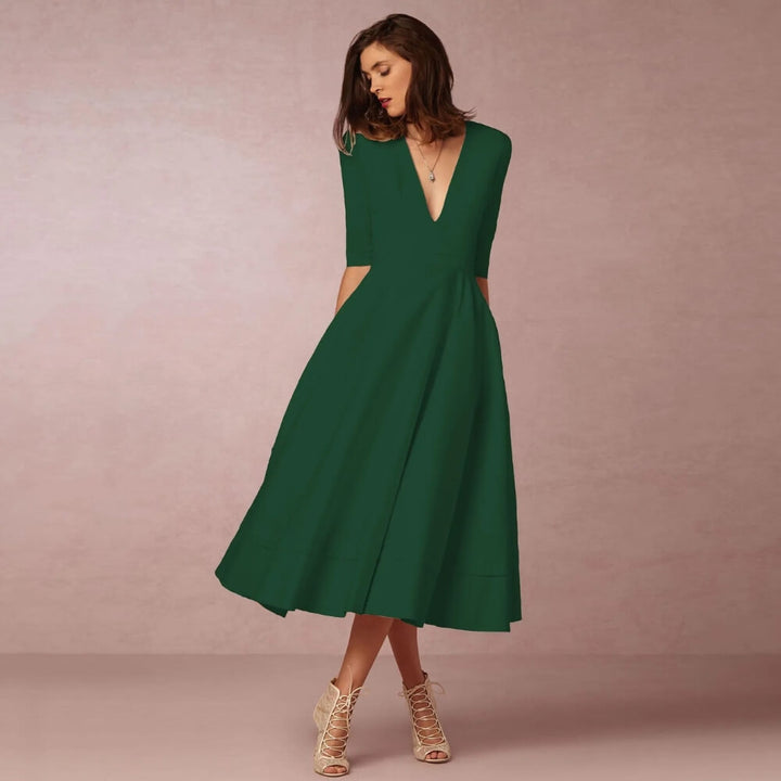 Sommerkleid Damen elegant – Luftiges Freizeitkleid mit V-Ausschnitt für Alltag & Urlaub