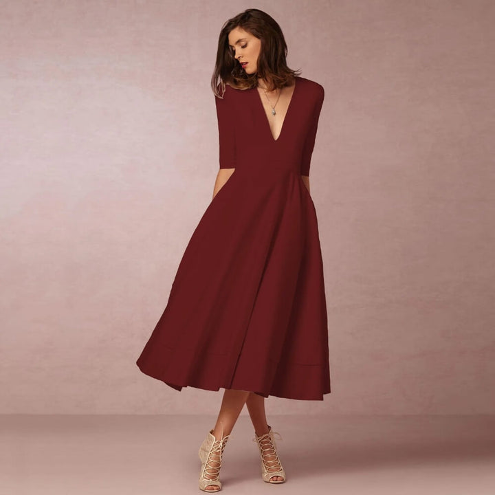 Sommerkleid Damen elegant – Luftiges Freizeitkleid mit V-Ausschnitt für Alltag & Urlaub