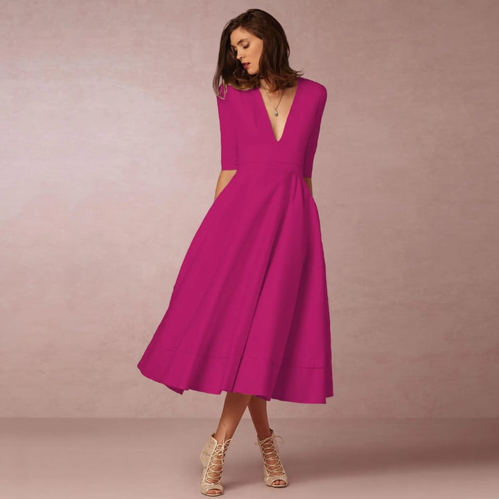Sommerkleid Damen elegant – Luftiges Freizeitkleid mit V-Ausschnitt für Alltag & Urlaub