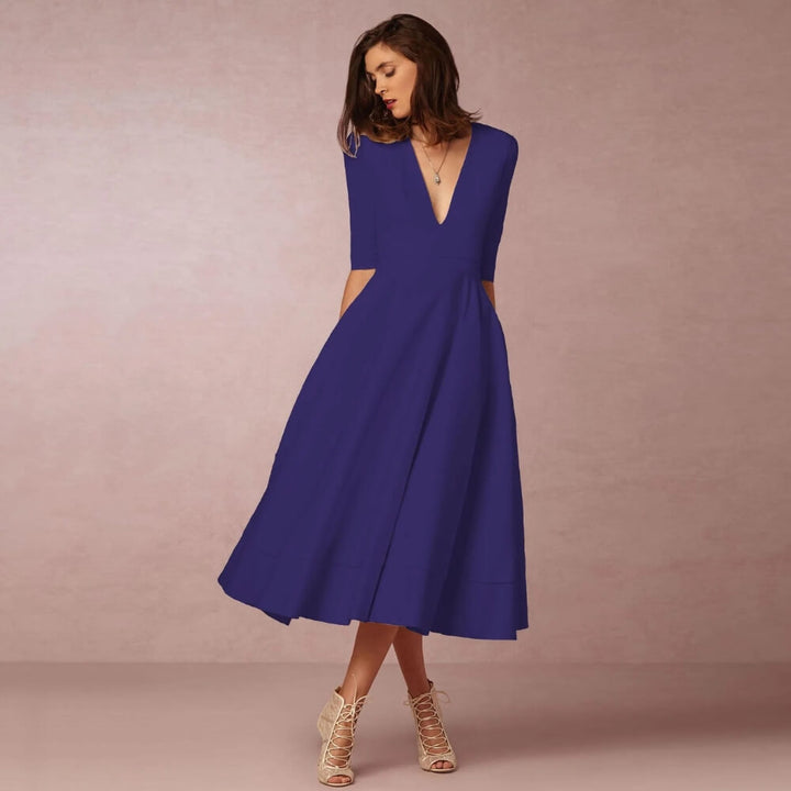 Sommerkleid Damen elegant – Luftiges Freizeitkleid mit V-Ausschnitt für Alltag & Urlaub