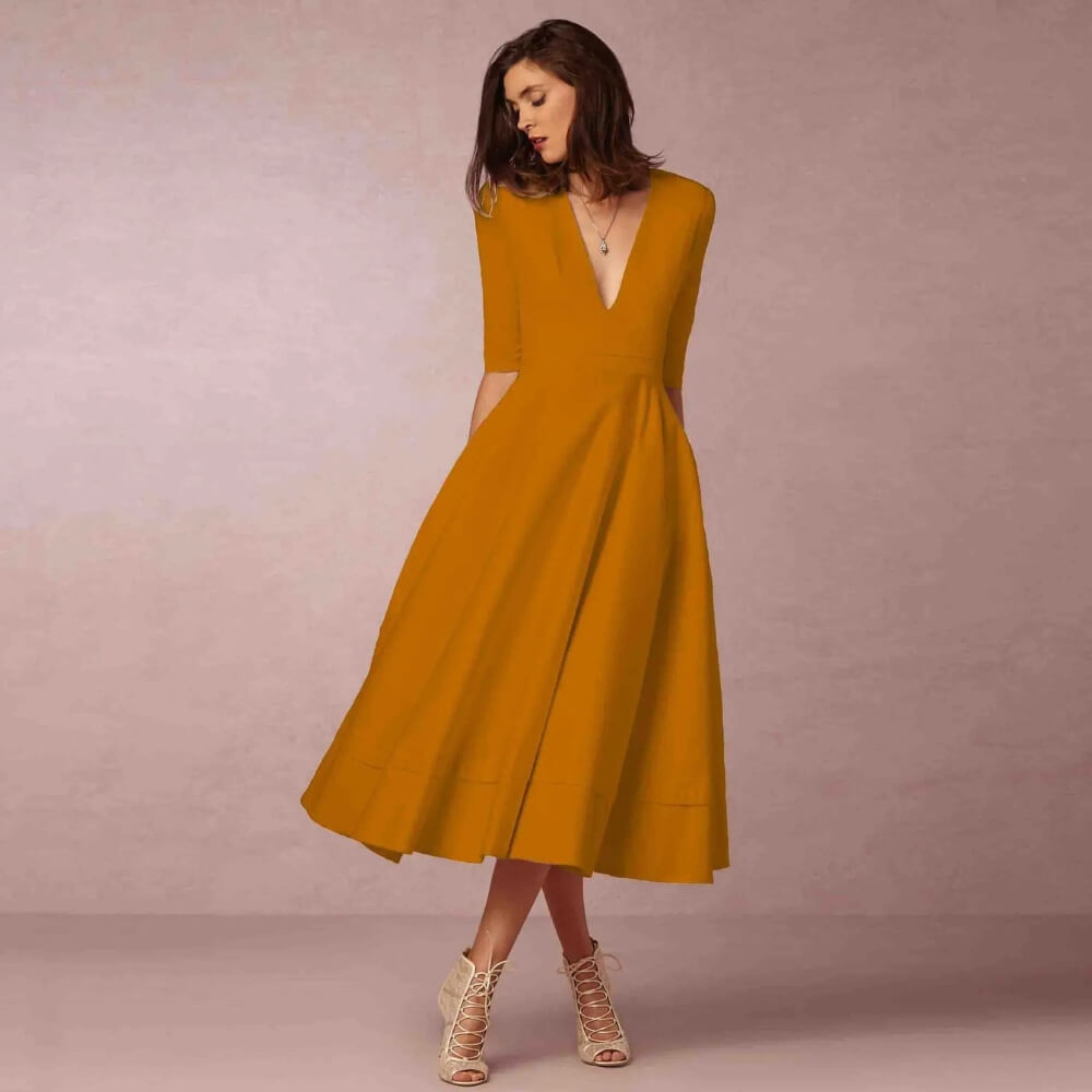 Sommerkleid Damen elegant – Luftiges Freizeitkleid mit V-Ausschnitt für Alltag & Urlaub