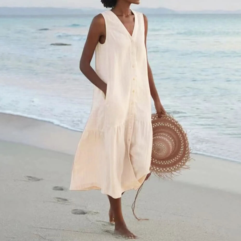Elegantes V-Ausschnitt Kleid – Damen Sommerkleid knielang für stilvolle Anlässe