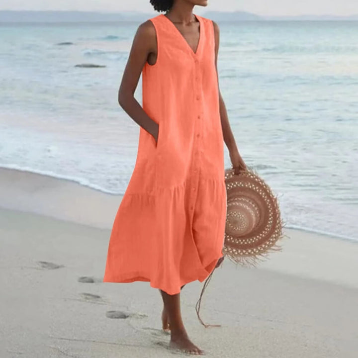 Elegantes V-Ausschnitt Kleid – Damen Sommerkleid knielang für stilvolle Anlässe