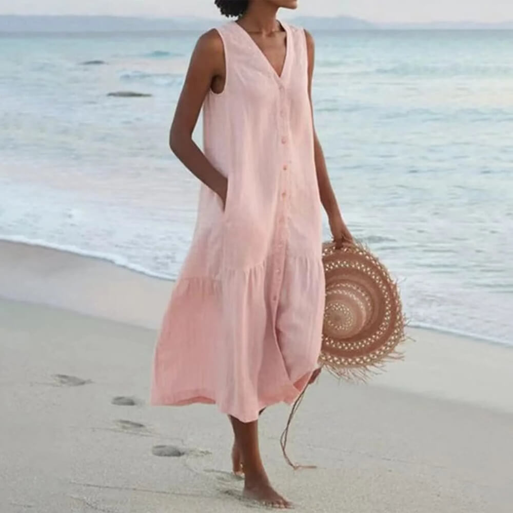 Elegantes V-Ausschnitt Kleid – Damen Sommerkleid knielang für stilvolle Anlässe