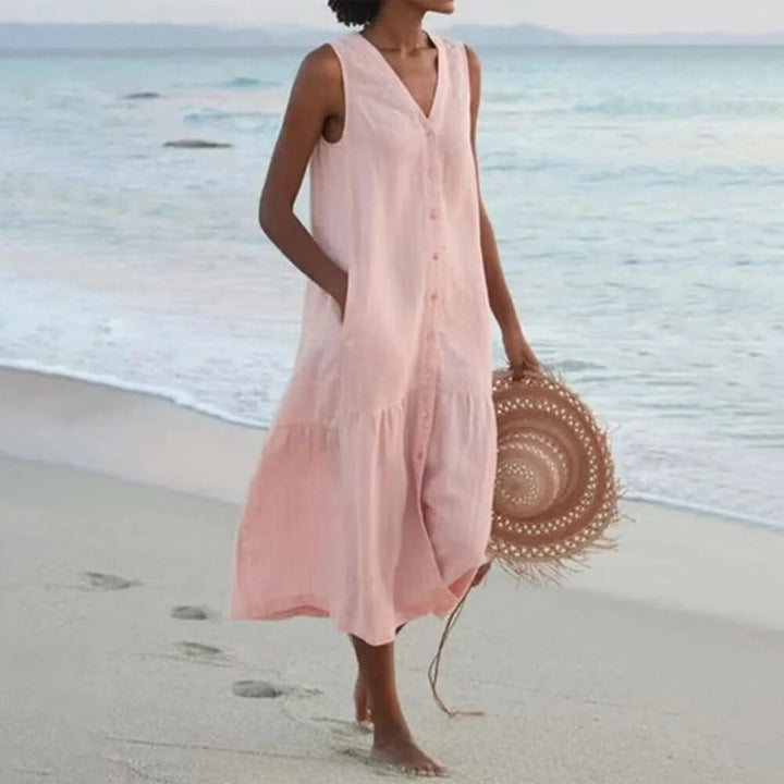 Elegantes V-Ausschnitt Kleid – Damen Sommerkleid knielang für stilvolle Anlässe