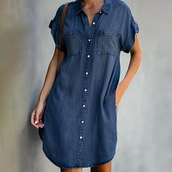 Jeanskleid Damen – Elegantes Sommerkleid mit Knopfleiste, knielang & casual tragbar