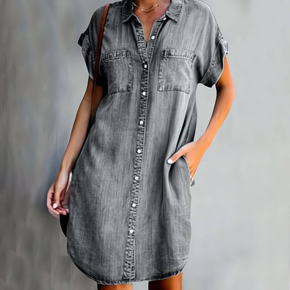 Jeanskleid Damen – Elegantes Sommerkleid mit Knopfleiste, knielang & casual tragbar