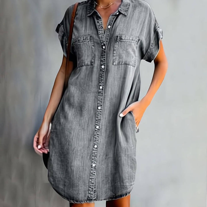 Jeanskleid Damen – Elegantes Sommerkleid mit Knopfleiste, knielang & casual tragbar
