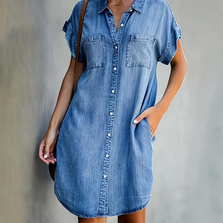 Jeanskleid Damen – Elegantes Sommerkleid mit Knopfleiste, knielang & casual tragbar