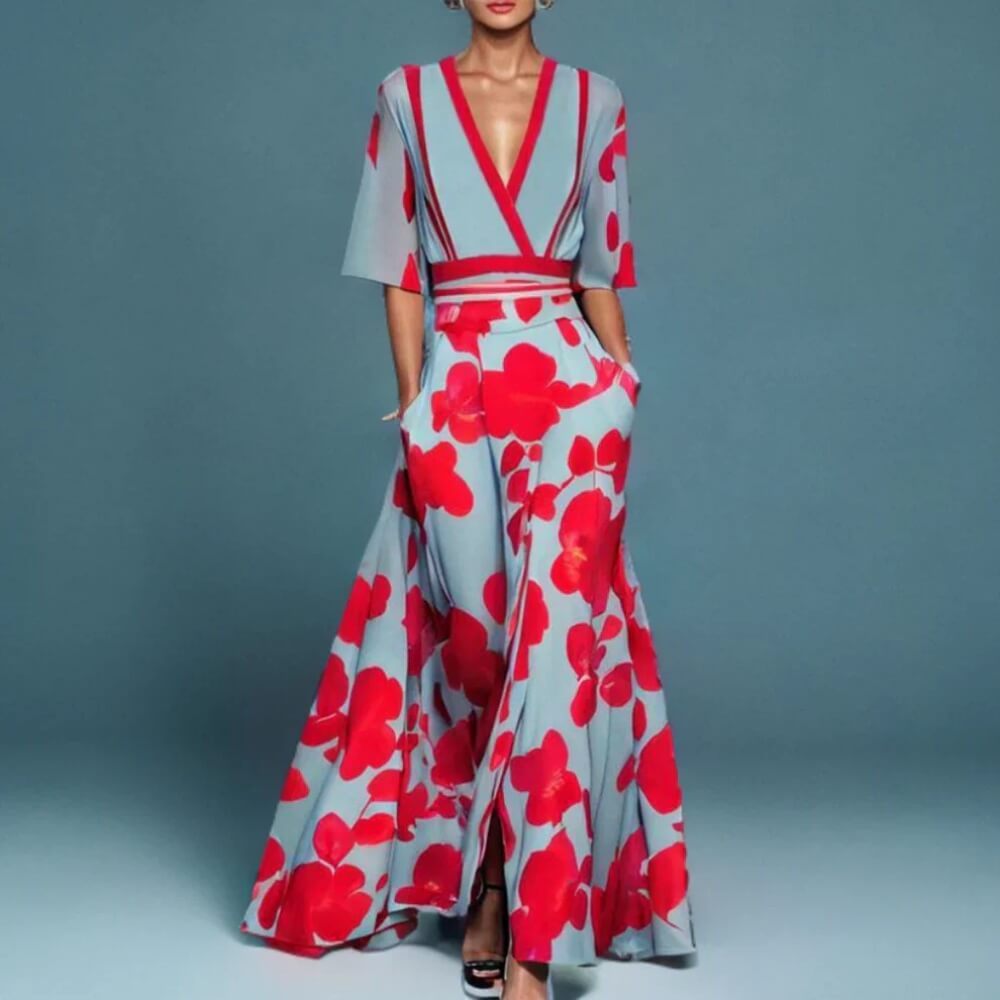Maxikleid Geblümt Elegant – Langes Sommerkleid mit Blumenmuster für Damen