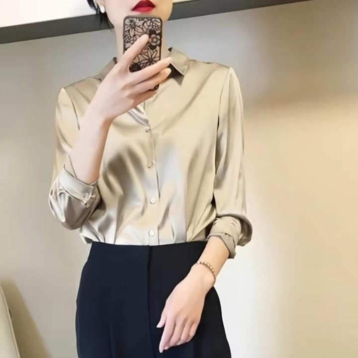 Satinbluse Damen Elegant Langarm – Bürotauglich & Stilvoll für Jeden Anlass