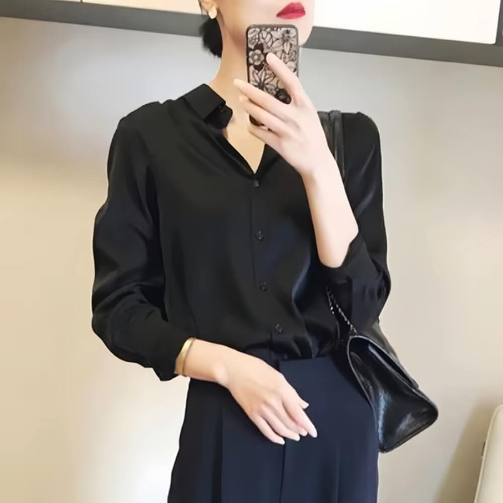 Satinbluse Damen Elegant Langarm – Bürotauglich & Stilvoll für Jeden Anlass