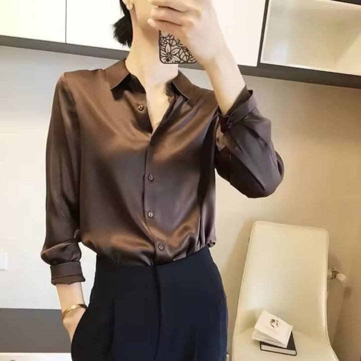 Satinbluse Damen Elegant Langarm – Bürotauglich & Stilvoll für Jeden Anlass