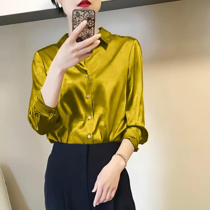 Satinbluse Damen Elegant Langarm – Bürotauglich & Stilvoll für Jeden Anlass