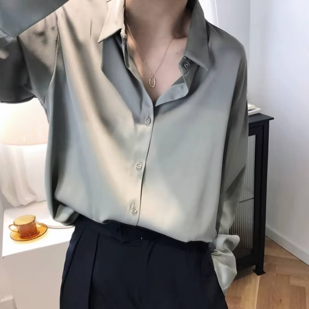 Satinbluse Damen Elegant Langarm – Bürotauglich & Stilvoll für Jeden Anlass