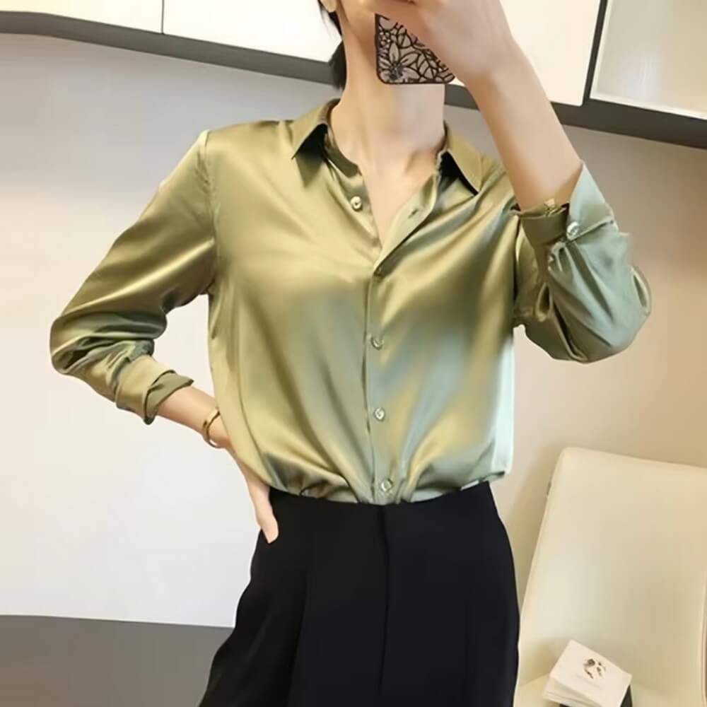 Satinbluse Damen Elegant Langarm – Bürotauglich & Stilvoll für Jeden Anlass