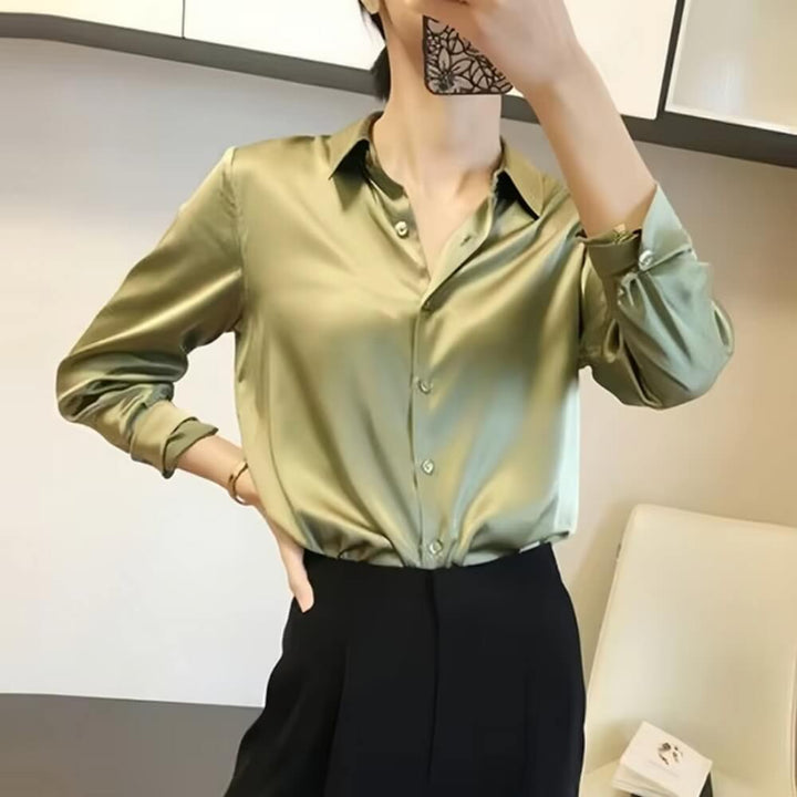 Satinbluse Damen Elegant Langarm – Bürotauglich & Stilvoll für Jeden Anlass