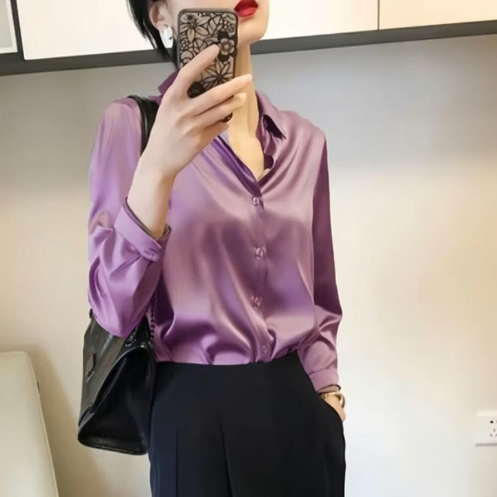 Satinbluse Damen Elegant Langarm – Bürotauglich & Stilvoll für Jeden Anlass