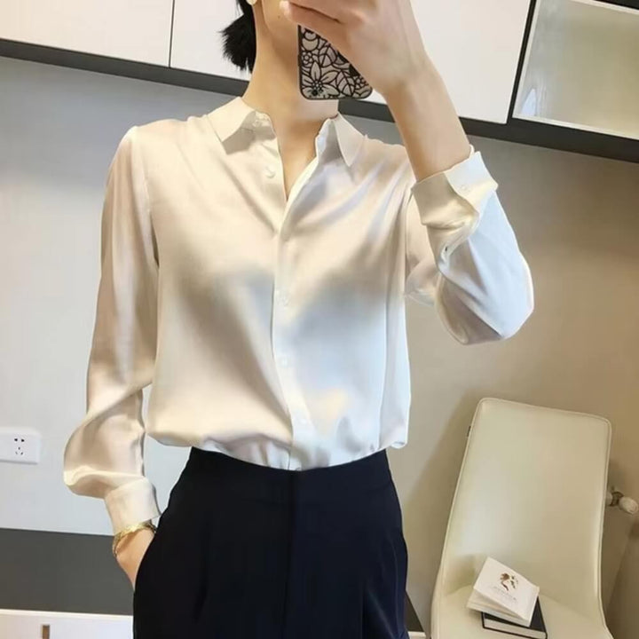 Satinbluse Damen Elegant Langarm – Bürotauglich & Stilvoll für Jeden Anlass