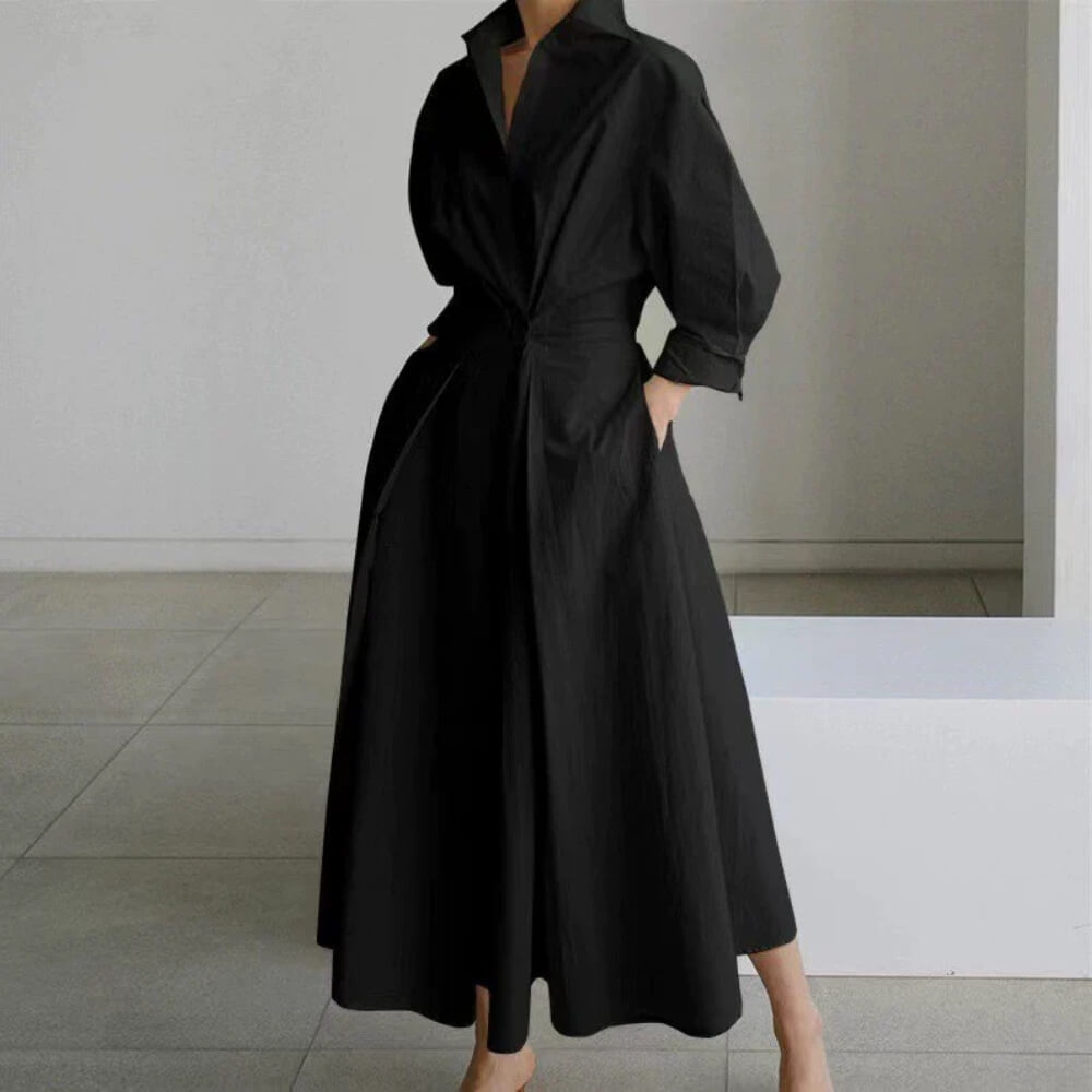 Hemdkleid Damen lang – Elegantes lässiges Sommerkleid mit Knopfleiste und Bindegürtel