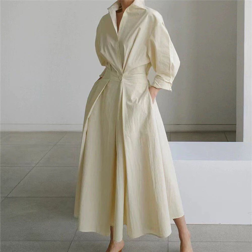 Hemdkleid Damen lang – Elegantes lässiges Sommerkleid mit Knopfleiste und Bindegürtel