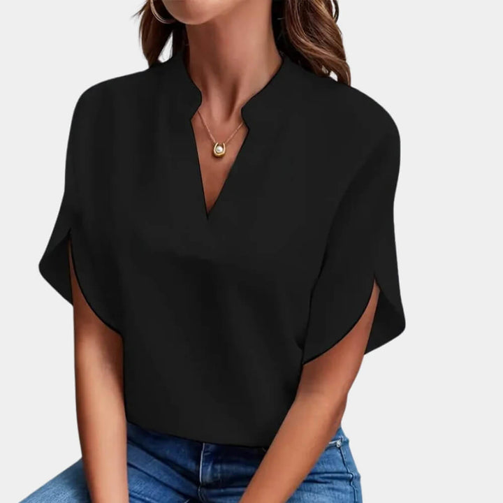 Kurzarm Bluse Damen Elegant – Luftige Sommer Bluse mit V-Ausschnitt