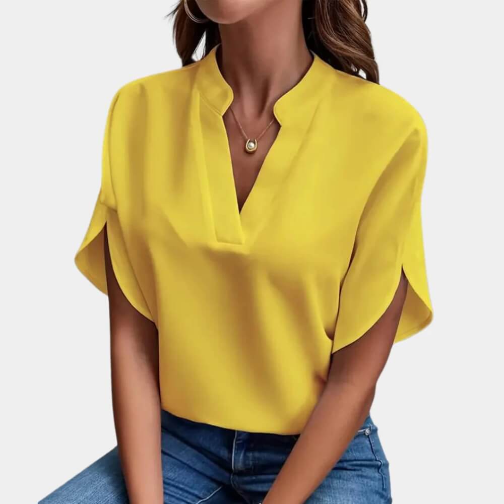 Kurzarm Bluse Damen Elegant – Luftige Sommer Bluse mit V-Ausschnitt