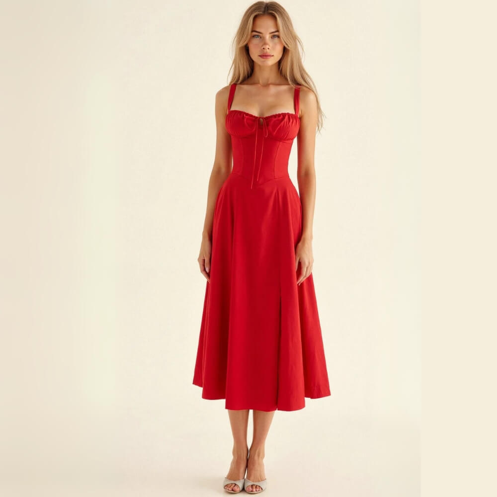 Midikleid elegant mit Schlitz – Figurbetontes, Sommerliches Kleid für Damen