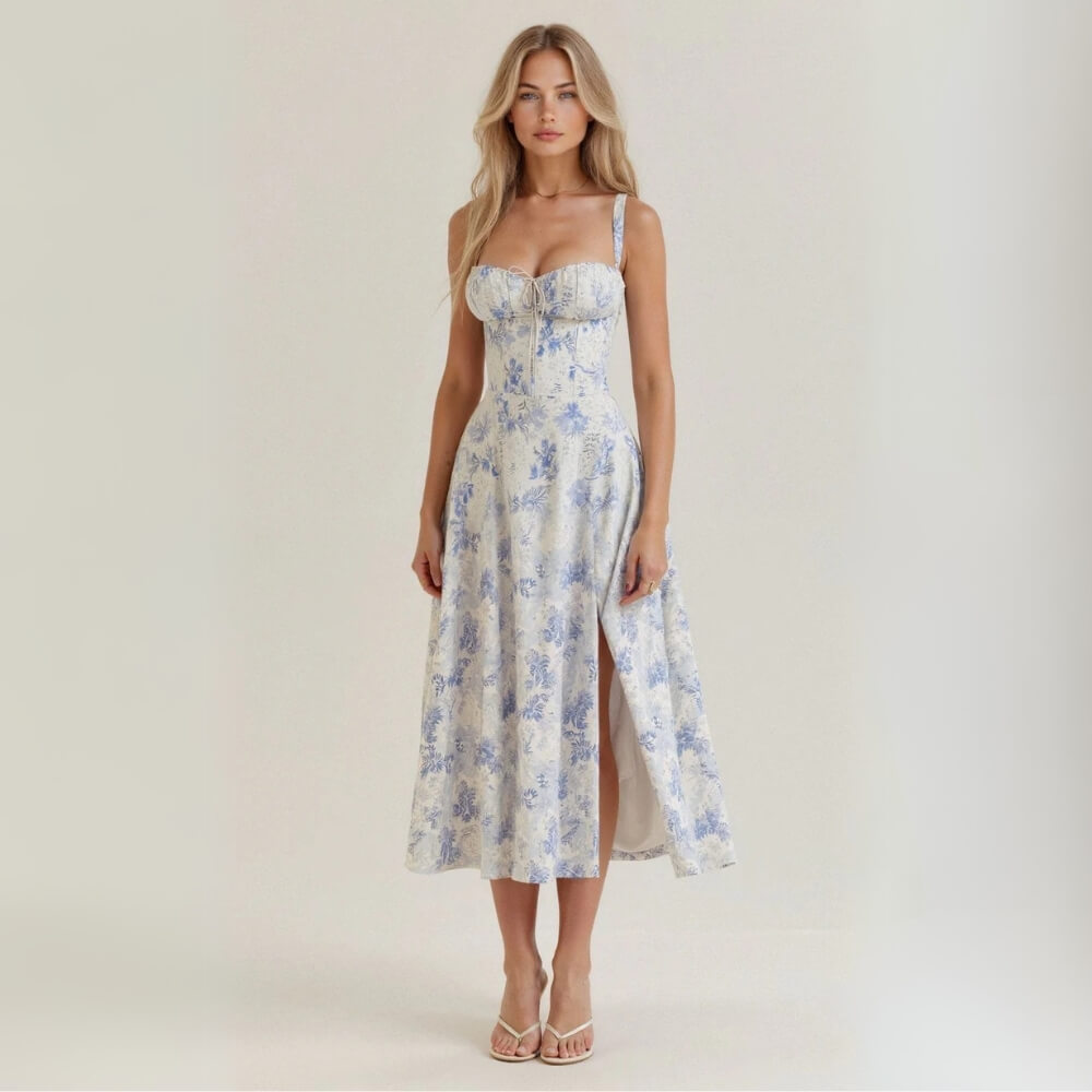 Midikleid elegant mit Schlitz – Figurbetontes, Sommerliches Kleid für Damen