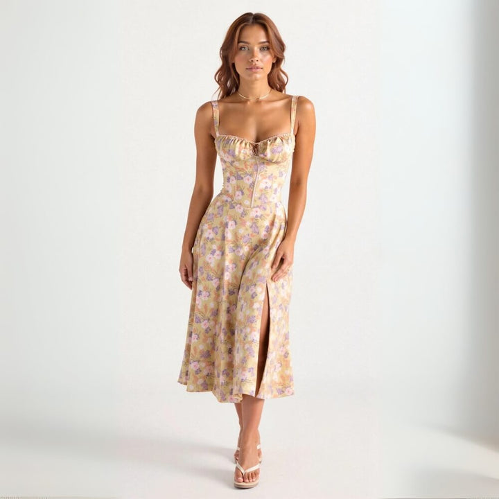 Midikleid elegant mit Schlitz – Figurbetontes, Sommerliches Kleid für Damen