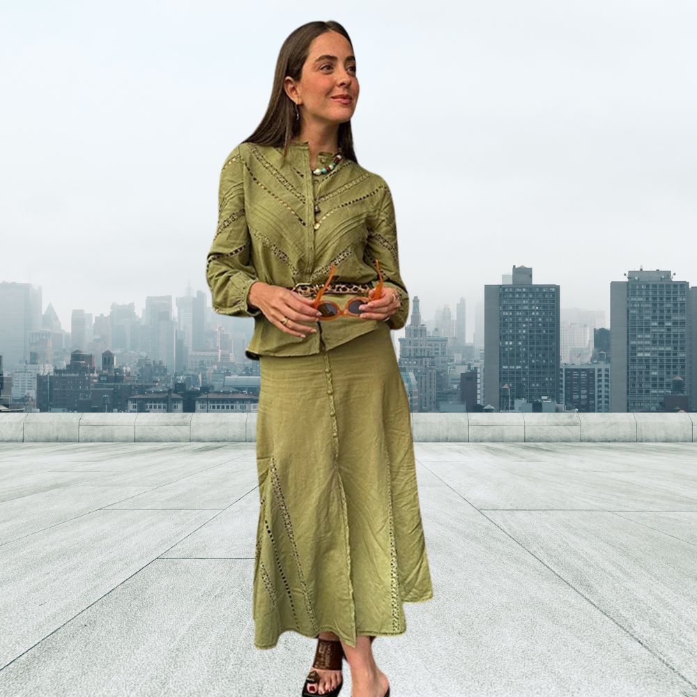 Elegantes Zweiteiler-Set für Damen mit Rock und Langarm-Bluse