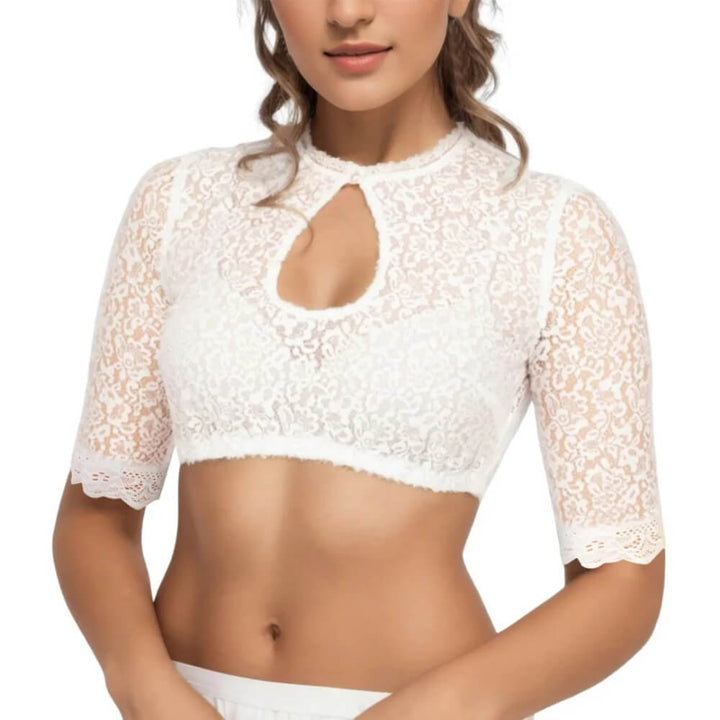 Dirndl Bluse Weiß Elegant – Kurze Ärmel, Ideal fürs Oktoberfest