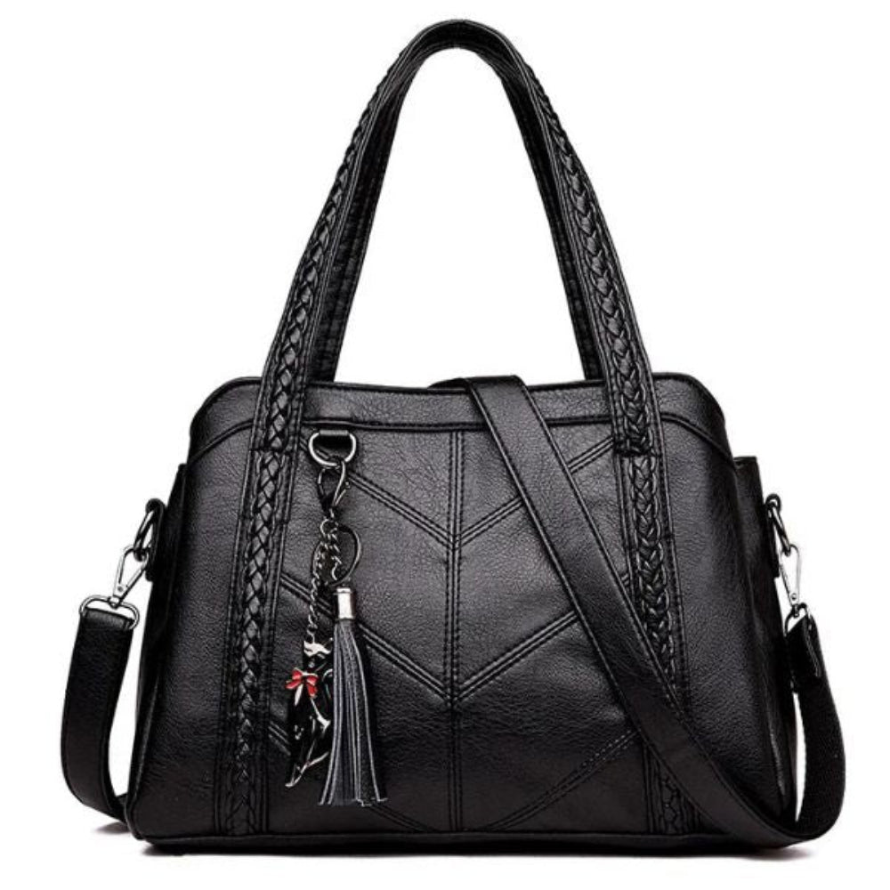 Elegante Umhängetasche Damen schwarz mit Henkel und Schulterriemen