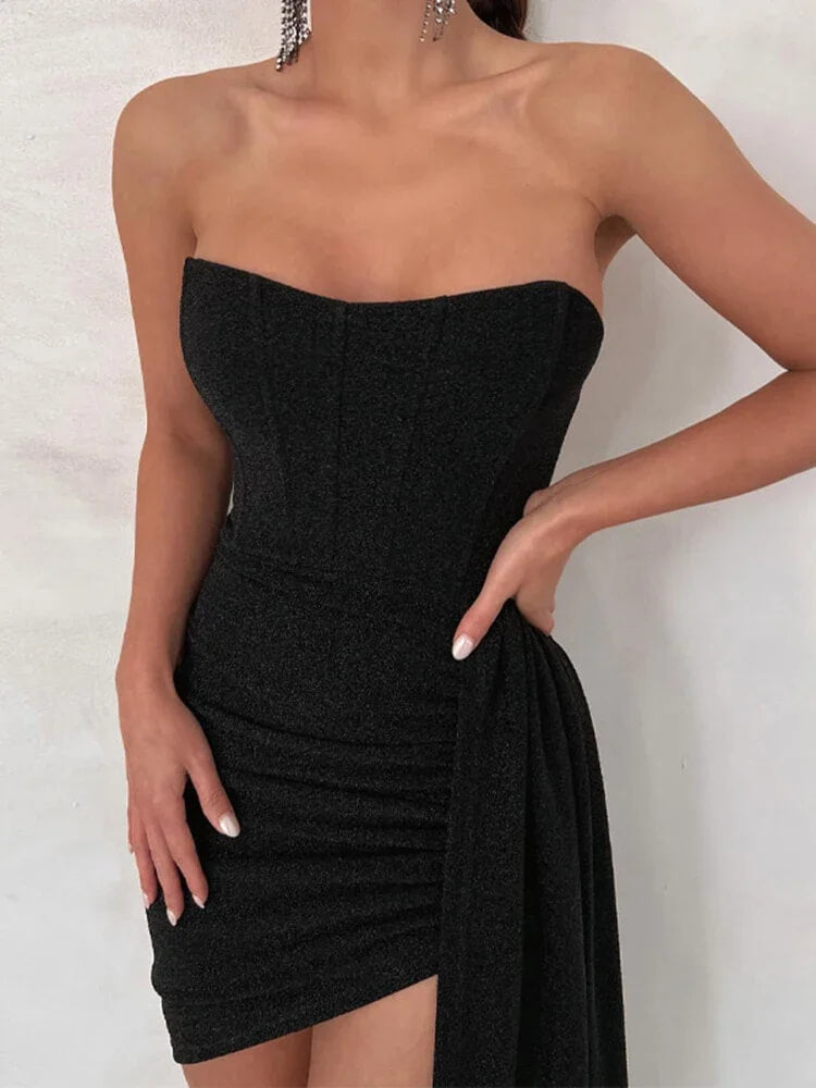 Elegantes schwarzes Mini-Kleid trägerlos, Abendkleid kurz