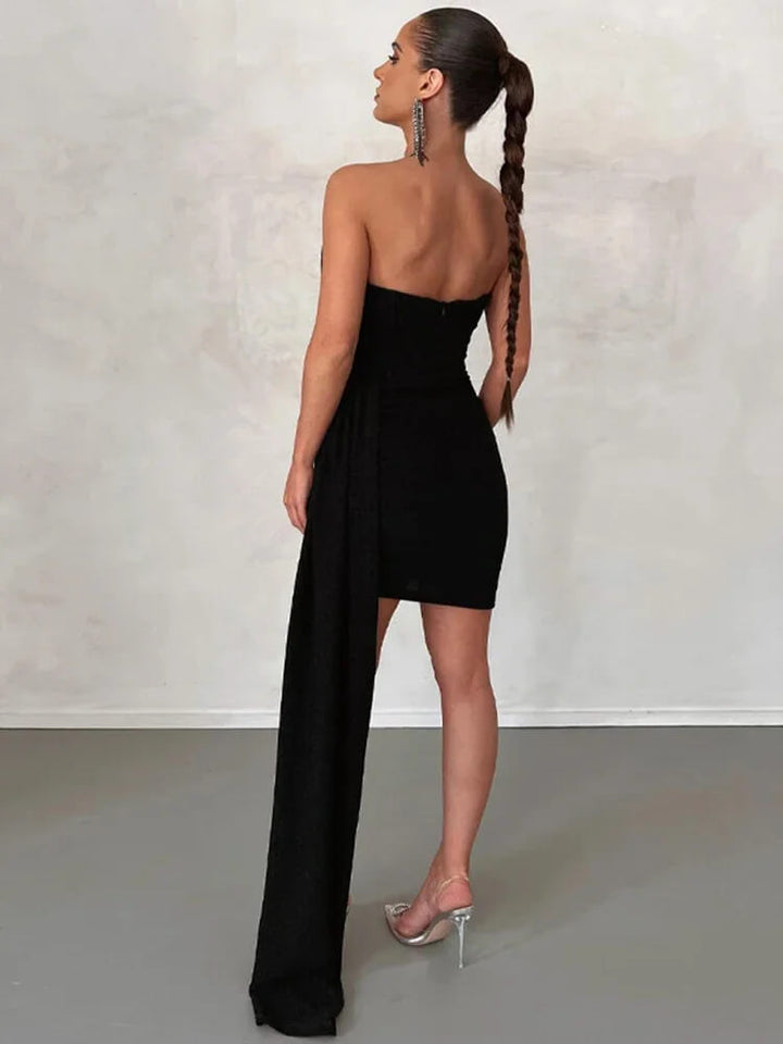Elegantes schwarzes Mini-Kleid trägerlos, Abendkleid kurz