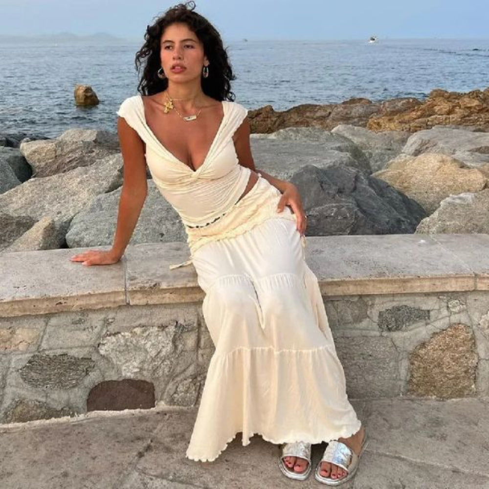 Ruched Set Damen – Sommerliches Zweiteiler-Set mit Rüschen für Strand & Stadt