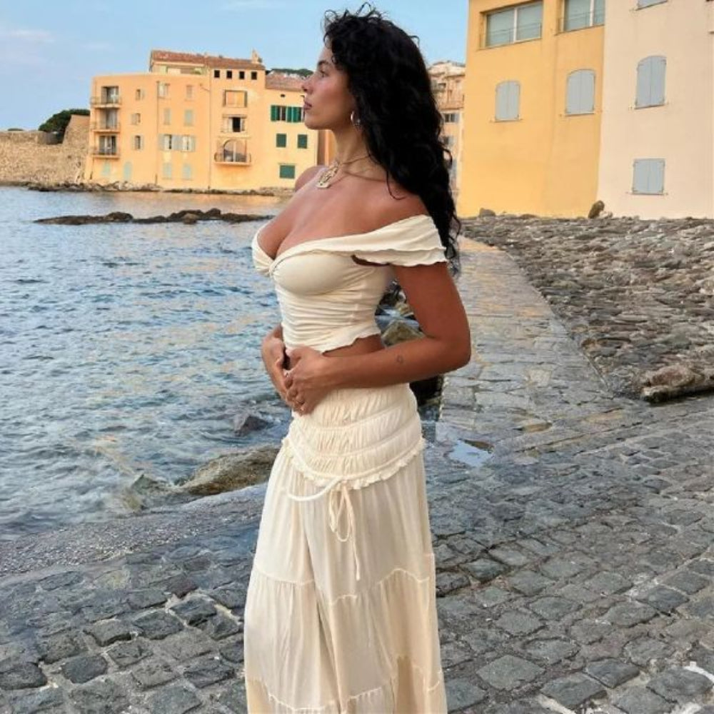 Ruched Set Damen – Sommerliches Zweiteiler-Set mit Rüschen für Strand & Stadt