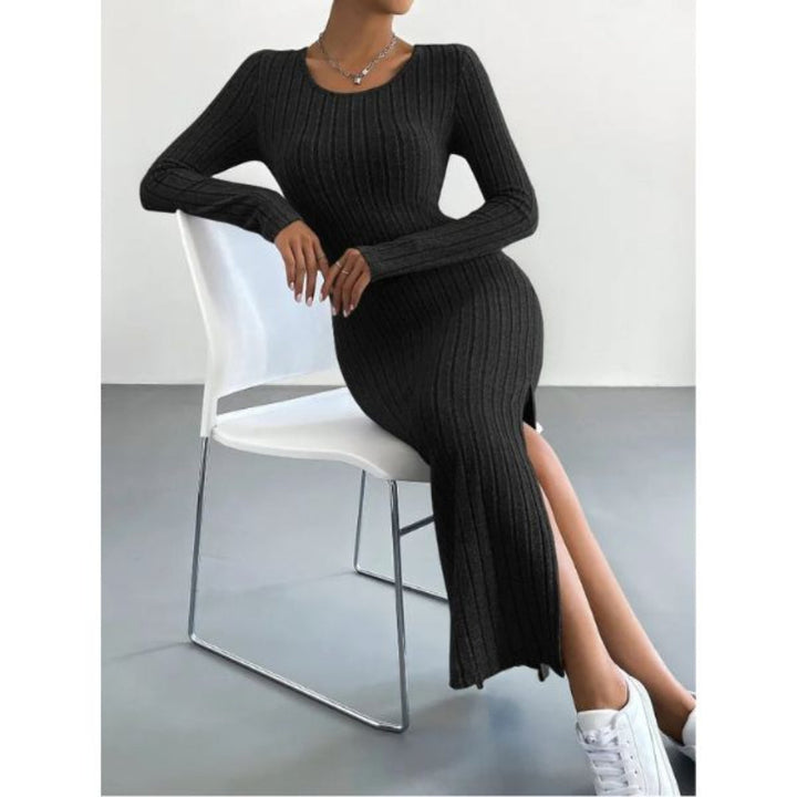 Elegantes Langarmkleid Damen mit Beinschlitz für Alltag & Freizeit