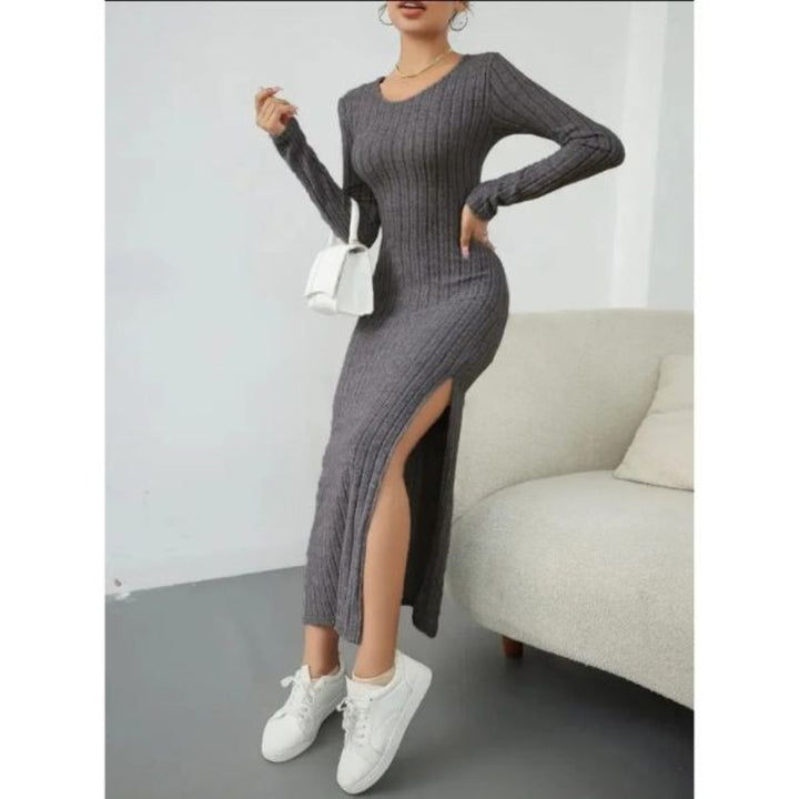 Elegantes Langarmkleid Damen mit Beinschlitz für Alltag & Freizeit