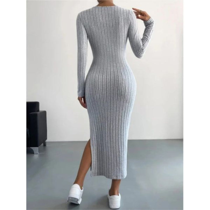 Elegantes Langarmkleid Damen mit Beinschlitz für Alltag & Freizeit