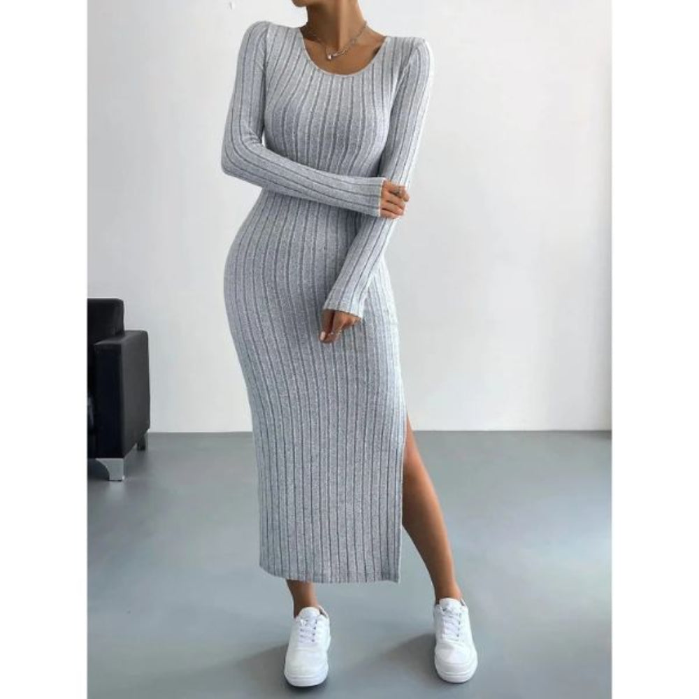 Elegantes Langarmkleid Damen mit Beinschlitz für Alltag & Freizeit