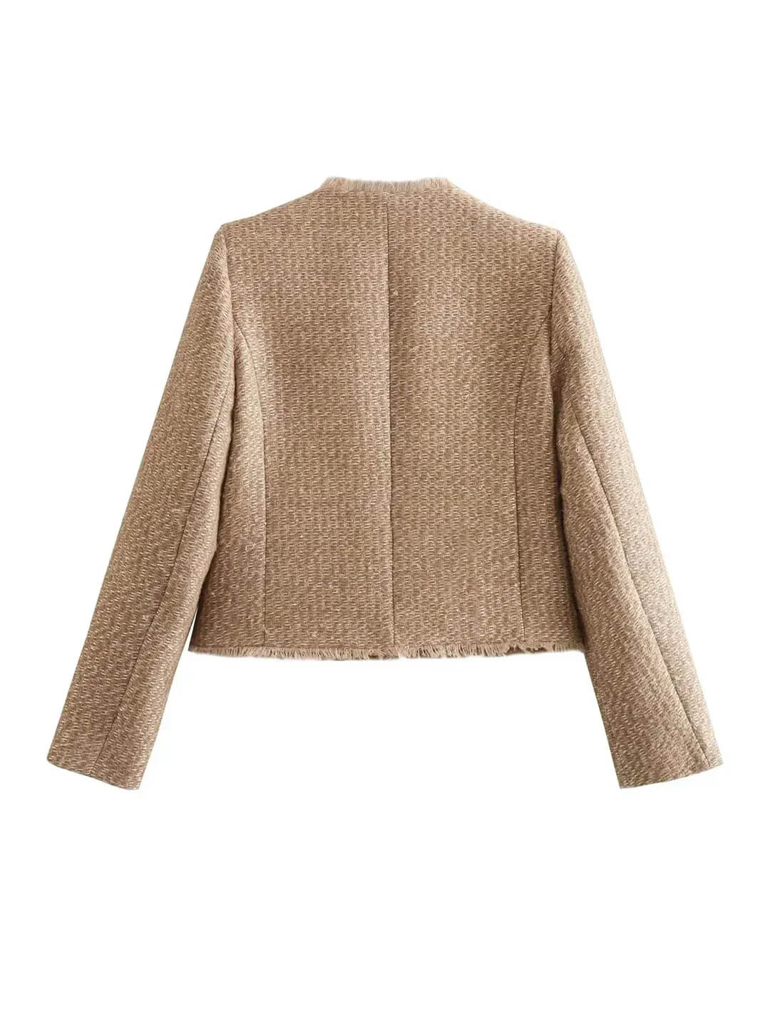 Elegante Tweedjacke in Beige, feminin, ideal für Alltag und Business